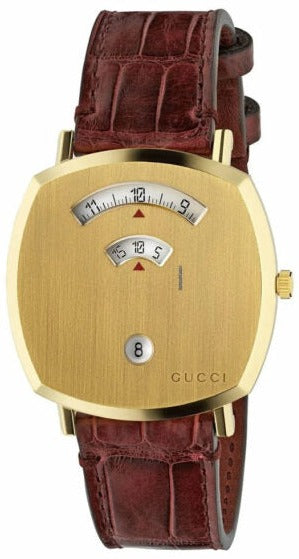 Gucci Grip Quartz Gold Dial Maroon Leather Strap Watch For Women - YA157413 Authentic Buy Shop Now
