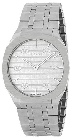 Gucci 25H Quartz Silver Dial Silver Steel Strap Watch For Women - YA163402 Authentic Buy Shop Now