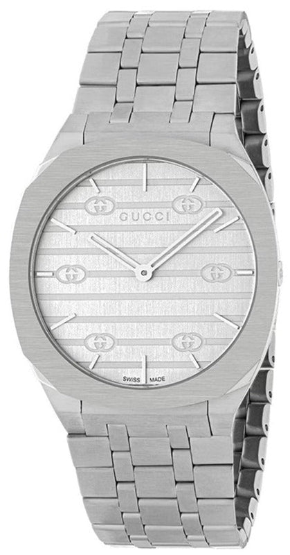 Gucci 25H Quartz Silver Dial Silver Steel Strap Watch For Women - YA163402 Authentic Buy Shop Now
