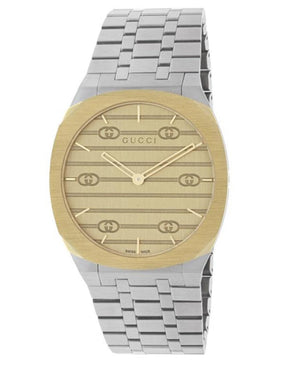 Gucci 25H Quartz Gold Dial Silver Steel Strap Watch for Women - YA163403 Authentic Buy Shop Now