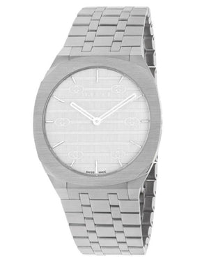 Gucci 25H Quartz Silver Dial Silver Steel Strap Unisex Watch - YA163407 Authentic Buy Shop Now
