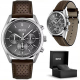 Hugo Boss Champion Grey Dial Brown Leather Strap Watch for Men - 1513815 Authentic Buy Shop Now
