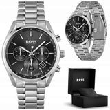 Hugo Boss Champion Black Dial Silver Steel Strap Watch for Men - 1513871 Authentic Buy Shop Now