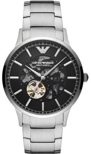 Emporio Armani Meccanico Automatic Black Dial Silver Steel Strap Watch For Men - AR60055 Authentic Buy Shop Now