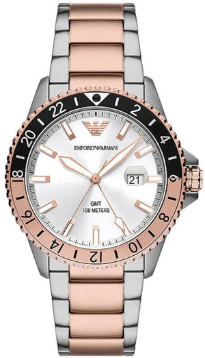 Emporio Armani Sea Explorer GMT Quartz White Dial Two Tone Steel Strap Watch For Men - AR11591 Authentic Buy Shop Now