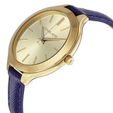 Michael Kors Runway Quartz Gold Dial Blue Leather Strap Watch For Women - MK2285 Authentic Buy Shop Now