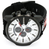 Diesel Mega Chief Chronograph Silver Dial Black Leather Strap Watch For Men - DZ4512 Authentic Buy Shop Now