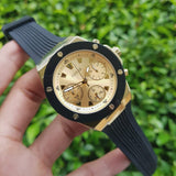 Guess Athena Gold Dial Black Rubber Strap Watch For Women - GW0030L2 Authentic Buy Shop Now