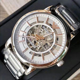 Emporio Armani Meccanico Skeleton Silver Dial Silver Steel Strap Watch For Men - AR1980 Authentic Buy Shop Now