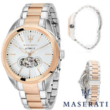Maserati Traguardo Automatic White Dial Two Tone Steel Strap Watch For Men - R8823112001 Authentic Buy Shop Now