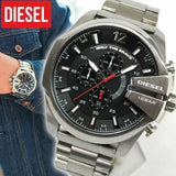 Diesel Mega Chief Chronograph Black Dial Silver Steel Strap Watch For Men - DZ4308 Authentic Buy Shop Now