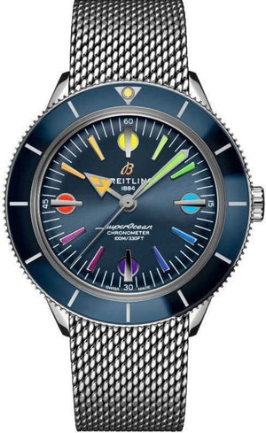 Breitling Superocean Heritage '57 Special Edition II Blue Dial Silver Mesh Bracelet Watch for Men - A103702A1C1A1 Authentic Buy Shop Now