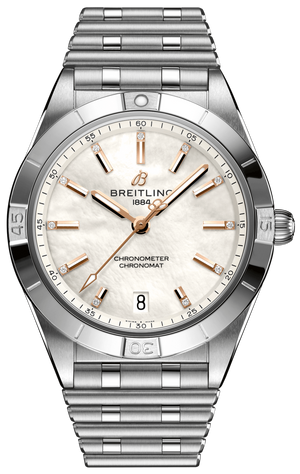 Breitling Chronomat 36 Mother of Pearl Dial Silver Steel Strap Watch for Women - A10380101A4A1 Authentic Buy Shop Now