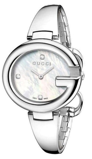 Gucci Guccissima Diamonds Mother of Pearl Dial Silver Steel Strap Watch For Women - YA134303 Authentic Buy Shop Now