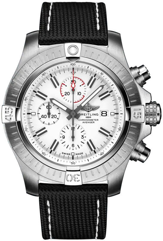 Breitling Super Avenger Chronograph 48 White Dial Black Nylon Strap Watch for Men - A133751A1A1X1 Authentic Buy Shop Now
