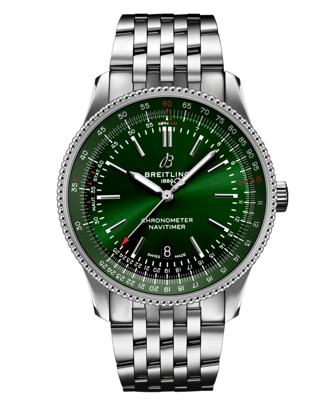 Breitling Navitimer Automatic 41mm Green Dial Silver Steel Strap Watch for Men - A17326361L1A1 Authentic Buy Shop Now