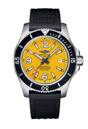 Breitling Superocean Automatic 44mm Yellow Dial Black Rubber Strap Watch for Men - A17367021I1S1 Authentic Buy Shop Now
