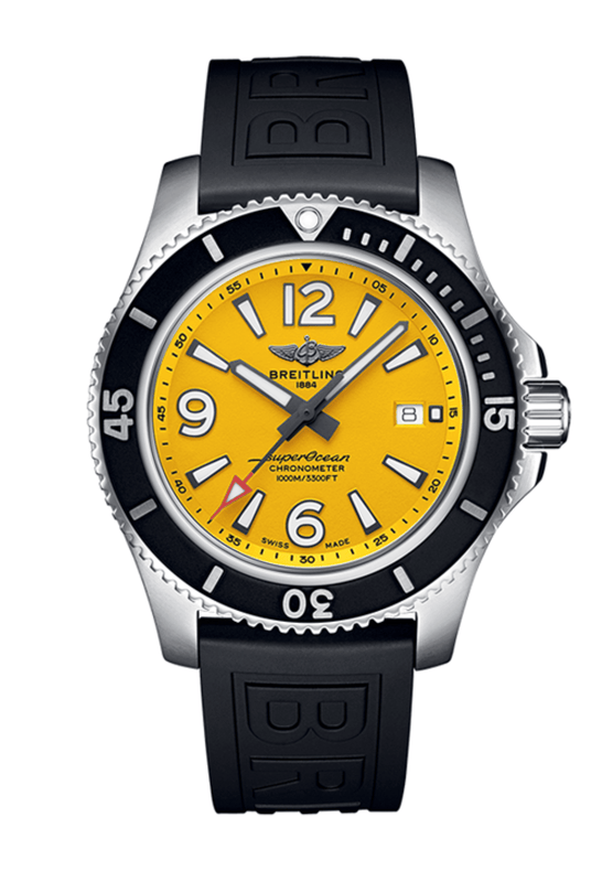 Breitling Superocean Automatic 44mm Yellow Dial Black Rubber Strap Watch for Men - A17367021I1S1 Authentic Buy Shop Now