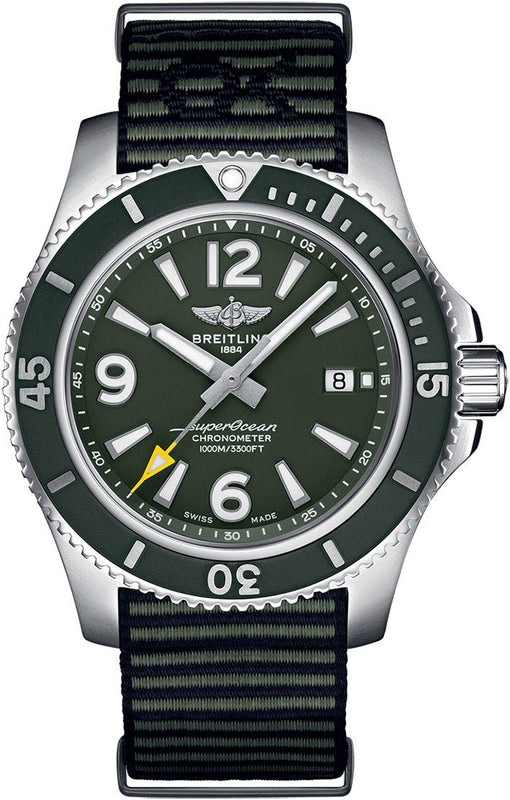 Breitling Superocean Automatic 44mm Outerknown Green Dial Green Nylon Strap Watch for Men - A17367A11L1W1 Authentic Buy Shop Now