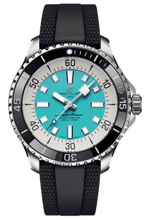 Breitling Superocean Automatic 44 Turquoise Dial Black Rubber Strap Watch for Men - A17376211L2S1 Authentic Buy Shop Now
