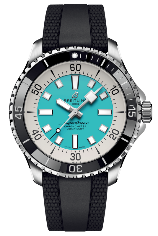 Breitling Superocean Automatic 44 Turquoise Dial Black Rubber Strap Watch for Men - A17376211L2S1 Authentic Buy Shop Now