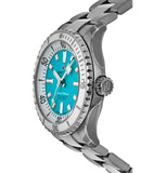 Breitling Superocean Automatic 36 Turquoise Dial Silver Steel Strap Watch for Men - A17377211C1A1 Authentic Buy Shop Now