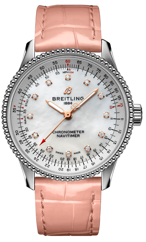 Breitling Navitimer Automatic 35 Mother of Pearl Dial Pink Leather Strap Watch for Women - A17395211A1P3 Authentic Buy Shop Now