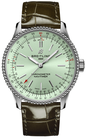 Breitling Navitimer Automatic 35 Green Dial Green Leather Strap Watch for Women - A17395361L1P1 Authentic Buy Shop Now