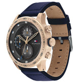 Tommy Hilfiger Trent Chronograph Grey Dial Black Leather Strap Watch For Men - 1791808 Authentic Buy Shop Now
