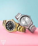Guess Sparkler Diamonds Black Dial Gold Steel Strap Watch for Women - GW0111L2 Authentic Buy Shop Now