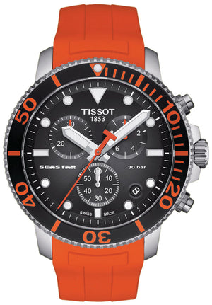 Tissot Seastar 1000 Chronograph Black Dial Orange Rubber Strap Watch For Men - T120.417.17.051.01 Authentic Buy Shop Now