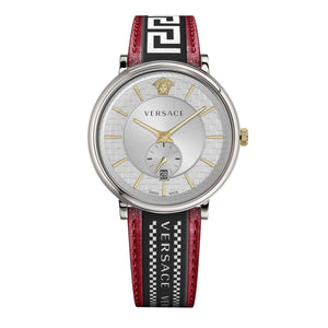 Versace V Circle Silver Dial Two Tone Leather Strap Watch for Men - VEBQ01319 Authentic Buy Shop Now