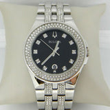 Bulova Crystal Collection Black Dial Silver Steel Strap Watch for Men - 96K102 Authentic Buy Shop Now