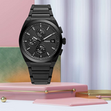 Fossil Everett Chronograph Black Dial Black Steel Strap Watch for Men - FS5797 Authentic Buy Shop Now