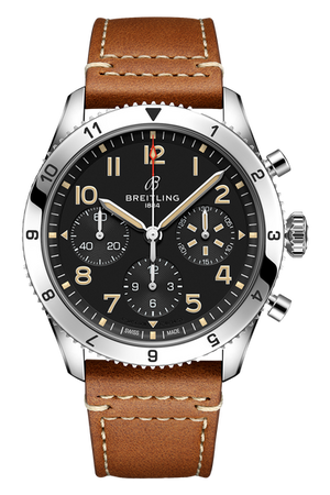 Breitling Avi Chronograph 42 P-51 Mustang Black Dial Brown Leather Strap Watch for Men - A233803A1B1X1 Authentic Buy Shop Now