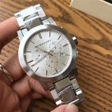 Burberry The City Chronograph Silver Dial Silver Steel Strap Watch for Men - BU9350 Authentic Buy Shop Now
