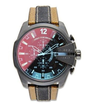 Diesel Mega Chief Quartz Black Dial Two Tone Leather Strap Watch For Men - DZ4305 Authentic Buy Shop Now