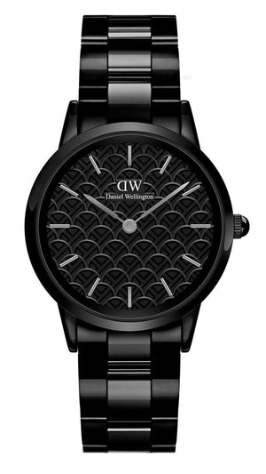 Daniel Wellington Iconic Link Ceramic Black Dial Black Steel Strap Watch For Women - DW00100415 Authentic Buy Shop Now