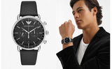 Emporio Armani Aviator Chronograph Black Dial Black Leather Strap Watch For Men - AR11143 Authentic Buy Shop Now