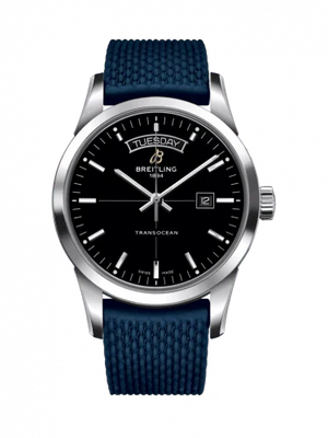 Breitling Transocean Day & Date 42mm Automatic Black Dial Blue Mesh Bracelet Mens Watch - A4531012/BB69/280S/ A20S.1 Authentic Buy Shop Now