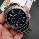 Fossil Grant Chronograph Blue Dial Grey Steel Strap Watch for Men - FS4831 Authentic Buy Shop Now