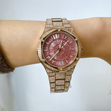Michael Kors Lennox Three Hand Crystals Rose Gold Dial Rose Gold Steel Strap Watch For Women - MK6992 Authentic Buy Shop Now