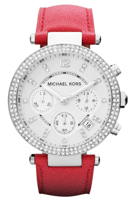 Michael Kors Parker Silver Dial Red Leather Strap Watch for Women - MK2278 Authentic Buy Shop Now