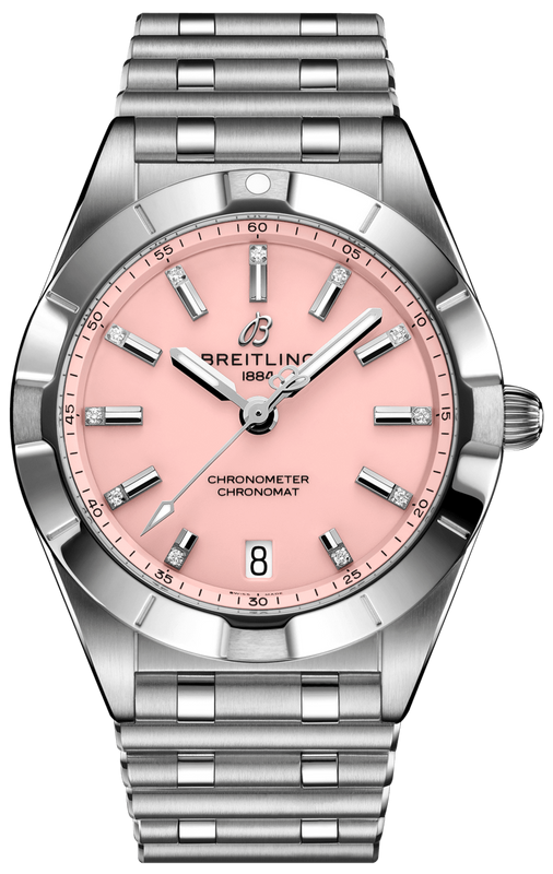 Breitling Chronomat 32 Diamonds Pink Dial Silver Steel Strap Watch for Women - A77310101K1A1 Authentic Buy Shop Now