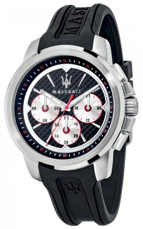Maserati SFIDA Chronograph Black Silver Dial Black Rubber Strap Watch For Men - R8851123001 Authentic Buy Shop Now