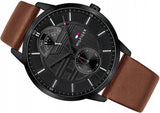 Tommy Hilfiger Hunter Black Dial Brown Leather Strap Watch for Men - 1791604 Authentic Buy Shop Now