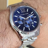 Michael Kors Lexington Chronograph Blue Dial Silver Steel Strap Watch for Men - MK8280 Authentic Buy Shop Now