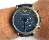 Emporio Armani Luigi XLarge Chronograph Blue Dial Blue Leather Strap Watch for Men - AR1969 Authentic Buy Shop Now