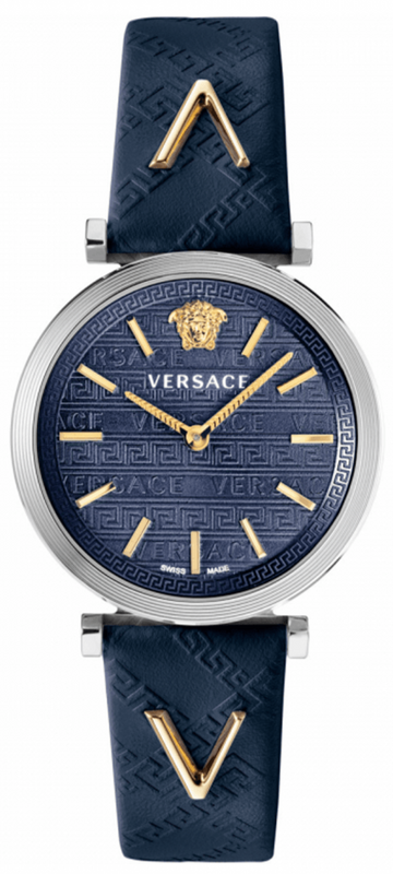 Versace V-Twist Quartz Blue Dial Blue Leather Strap Watch for Women - VELS00119 Authentic Buy Shop Now