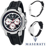 Maserati SFIDA Chronograph Black Silver Dial Black Rubber Strap Watch For Men - R8851123001 Authentic Buy Shop Now